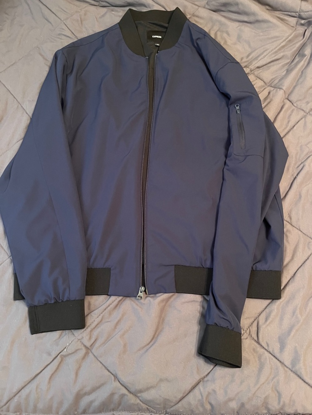 Express Navy Bomber Jacket with Black Trim